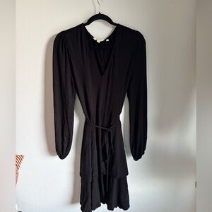 Boden Black Long Sleeve Mini Dress with Tiers in size 8Long